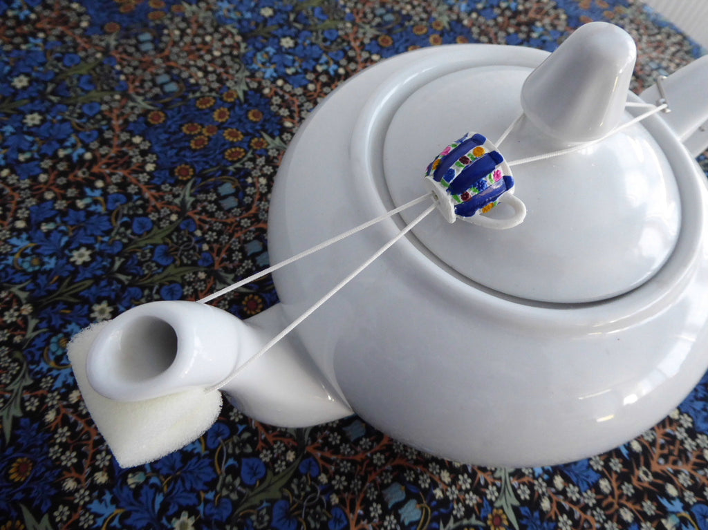 Blue Striped Teacup Teapot Drip Catcher Resin Floral Drip Stopper Spon