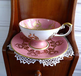 Ornate Cup And Saucer Aynsley Pink Gold Overlay Fruit Center 1950s Bone China - Antiques And Teacups - 2
