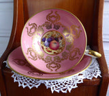 Ornate Cup And Saucer Aynsley Pink Gold Overlay Fruit Center 1950s Bone China - Antiques And Teacups - 3