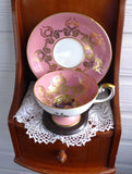Ornate Cup And Saucer Aynsley Pink Gold Overlay Fruit Center 1950s Bone China - Antiques And Teacups - 4