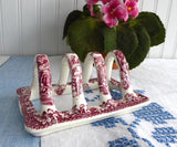 Mason's Vista Red Transferware Toast Rack Vintage 1950s Toast Holder Letters Tea Party Ironstone - Antiques And Teacups - 3