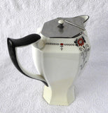 Art Deco Shelley Red Daisy Queen Anne Hot Water Teapot 1930s Red Enamel - Antiques And Teacups - 3