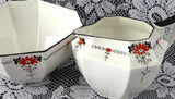 Art Deco Shelley Red Daisy Queen Anne Creamer And Sugar Basin Cream 1930s Red Enamel - Antiques And Teacups - 3