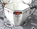 Cup And Saucer Shelley Daisy Red Enamel Queen Anne Paneled Art Deco 1920s Teatime - Antiques And Teacups - 3