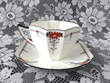 Cup And Saucer Shelley Daisy Red Enamel Queen Anne Paneled Art Deco 1920s Teatime - Antiques And Teacups - 4
