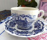 Royal Homes Of Britain Blue Transferware Cup And Saucer 1960s Balmoral Castle - Antiques And Teacups - 1
