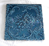 Victorian English Teal Aesthetic English Staffordshire Tile Majolica Art Pottery 1870s Trivet