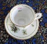 Miniature Lily Of The Valley May Cup And Saucer Queen's Bone China Mini 1970s - Antiques And Teacups - 4