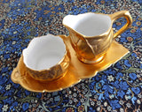 Royal Winton Gold Luster Cream And Sugar With Matching Tray 1950s Leaves - Antiques And Teacups - 2