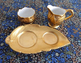 Royal Winton Gold Luster Cream And Sugar With Matching Tray 1950s Leaves - Antiques And Teacups - 3