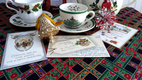 Antique Christmas Postcards Set Of 3 Embossed B B London 1914 Hard Times Greetings Poem - Antiques And Teacups - 1