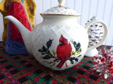 Lenox Winter Greetings Large Teapot American Red Cardinal Holly Christmas Tea - Antiques And Teacups - 2
