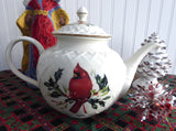 Lenox Winter Greetings Large Teapot American Red Cardinal Holly Christmas Tea - Antiques And Teacups - 3