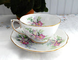 Sweet Romance Orchids Roslyn Cup And Saucer Pink Ochids Blue Bows 1950s Romantic Love Token