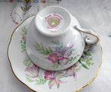 Sweet Romance Orchids Roslyn Cup And Saucer Pink Ochids Blue Bows 1950s Romantic Love Token