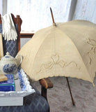 Parasol Edwardian Raw Silk Embriodered England Cream Color Replaced Handle Victorian Original