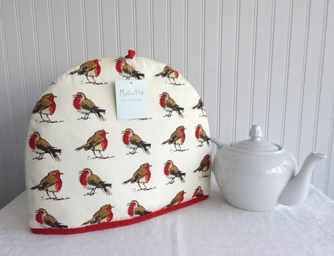 Red Robins Birds Tea Cozy Padded Madeleine Floyd Cosy Ulster Large Artist Design
