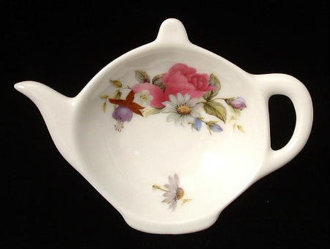 Teapot Shape Tea Bag Caddy Floral Bouquet England Allyn Nelson - Antiques And Teacups - 1