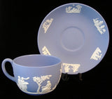 Wedgwood Blue Jasperware Cup And Saucer Sacrifice Group Of Cherubs 1959 - Antiques And Teacups - 1