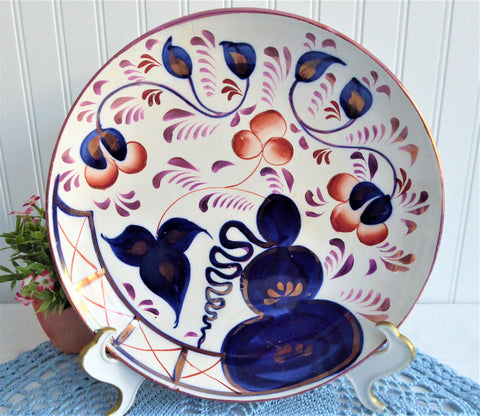 Gaudy Welsh Plate Copper Luster 1830s England 9.25 Inches Hand Painted Cobalt Blue