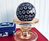 English Carpet Ball Blue Stars 1850s Glazed Clay Indoor Bowling Mid Victorian