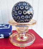 English Carpet Ball Blue Stars 1850s Glazed Clay Indoor Bowling Mid Victorian