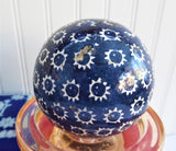 English Carpet Ball Blue Stars 1850s Glazed Clay Indoor Bowling Mid Victorian