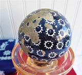 English Carpet Ball Blue Stars 1850s Glazed Clay Indoor Bowling Mid Victorian