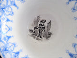 Antique Polychrome Transferware Cup And Saucer 1860s Blue White Gothic Joan Of Arc