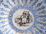 Antique Polychrome Transferware Cup And Saucer 1860s Blue White Gothic Joan Of Arc