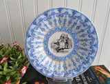 Antique Polychrome Transferware Cup And Saucer 1860s Blue White Gothic Joan Of Arc