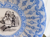Antique Polychrome Transferware Cup And Saucer 1860s Blue White Gothic Joan Of Arc