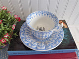 Antique Polychrome Transferware Cup And Saucer 1860s Blue White Gothic Joan Of Arc