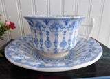Antique Polychrome Transferware Cup And Saucer 1860s Blue White Gothic Joan Of Arc