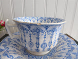 Antique Polychrome Transferware Cup And Saucer 1860s Blue White Gothic Joan Of Arc