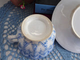 Antique Polychrome Transferware Cup And Saucer 1860s Blue White Gothic Joan Of Arc