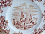 Copeland English Abbey Ruins Brown Transferware Salad Plate 1870s Antique Landscape