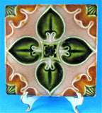 Victorian English Majolica Tea Tile Trivet Green Brown Gothic 1860s Architectural Tile
