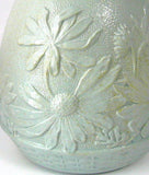 Green Salt Glaze Pitcher Jug Pewter Lid Antique Art Nouveau Basket Daisies 1860s