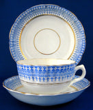 Teacup Trio Victorian Royal Stafford Glencoe Blue White 1870s Aesthetic Transferware