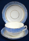 Teacup Trio Victorian Royal Stafford Glencoe Blue White 1870s Aesthetic Transferware