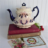 Flow Blue Art Nouveau English Teapot Late Victorian Red Transferware 1870-1890