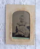 Tintype Child Hand Colored Matted 1870s Antique 1/9 Plate Victorian Photograph