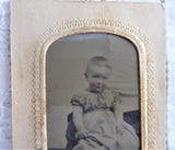Tintype Child Hand Colored Matted 1870s Antique 1/9 Plate Victorian Photograph