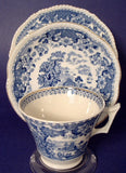Teacup Trio Blue Transferware Seaforth Wood 1880s Ironstone Blue And White
