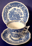 Teacup Trio Blue Transferware Seaforth Wood 1880s Ironstone Blue And White