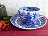 Blue Transferware Cup And Saucer 1880s Chinoiserie Allertons England Flow Blue