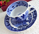 Blue Transferware Cup And Saucer 1880s Chinoiserie Allertons England Flow Blue