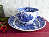 Blue Transferware Cup And Saucer 1880s Chinoiserie Allertons England Flow Blue
