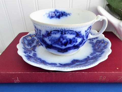 Antique Flow Blue Transferware Cup And Saucer 1880s Booths Alaska England